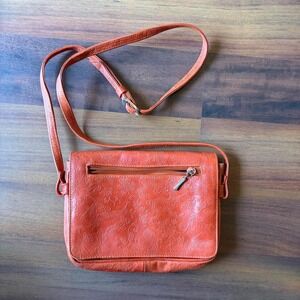 Orange Embossed Dragon Floral Faux Leather Crossbody Shoulder Bag